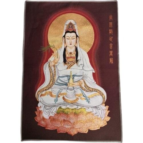 China old Tibet silk Thang ka like hanging painting fengshui Guanyin God statue portrait