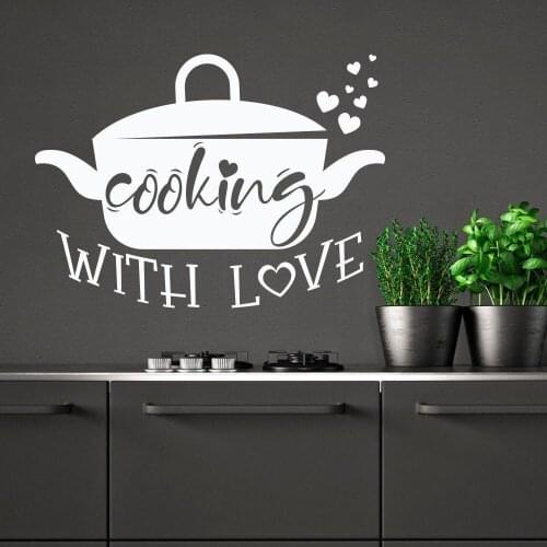 Cooking With Love Wall Decal Pot Kitchen Quote Door Window Vinyl Stickers Restaurant Interior Decor Art Lettering Wallpaper E055