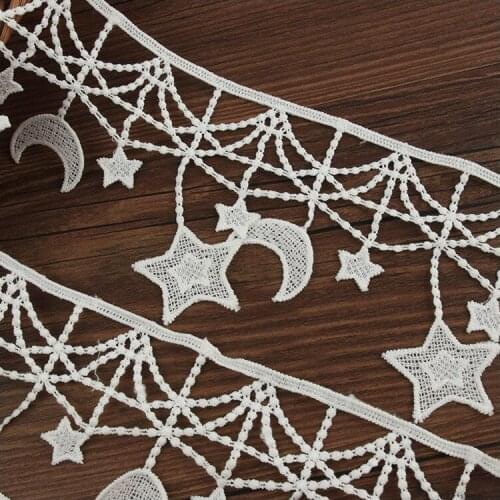 1 yards Star Moon Tassel White Lace Embroidered Ribbons DIY Craft Dress Clothing Curtain Decoration Accessories