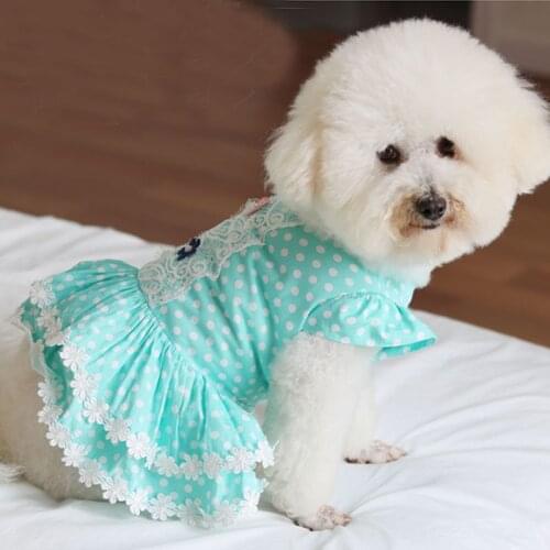 Pet Dog Summer Soft Cotton Vest Dresses Fashion Simple Dot Blue Lace Dress For Small Medium Dog Overalls Puppy Clothes Chihuahua