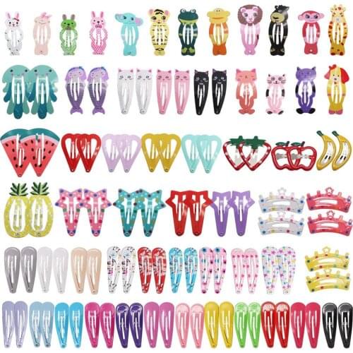 100PCS Snap Clips No Slip Metal Hair Barrettes Cute Printed Hairpins Hair Accessories Clips for Girls Kids Teens Women