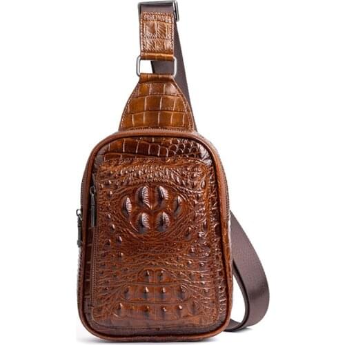 Men Genuine Leather Sling Backpack Rucksack Daypack Shoulder Bag Crocodile Pattern Male Natural Skin Messenger Chest Pack Bag