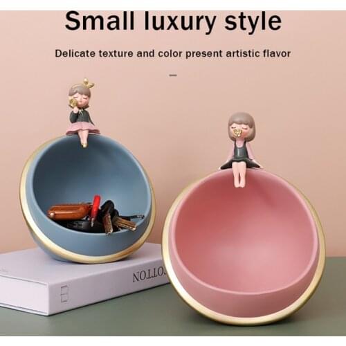 INS Blowing Bubble Girl Table Storage Tray Decorative Top Adornment Lovely Fairy Container Desktop Box for Jewelry Stationery