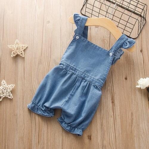 New Fashion Newborn Baby Clothes Cute Ruffles Sleeveless Denim Baby Romper Solid Baby Girl Clothes Summer Infant Bodysuit 0-12M