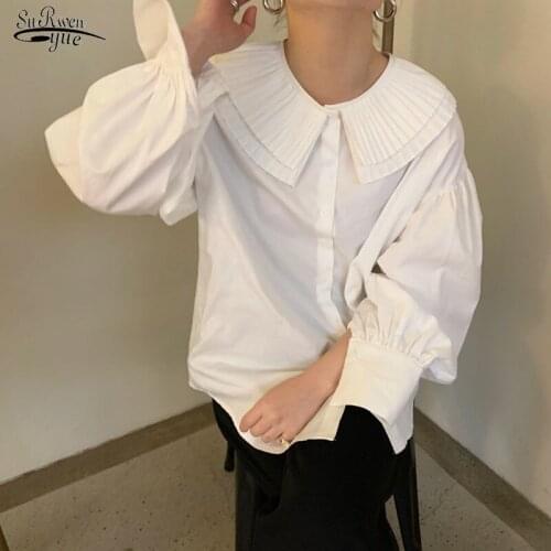 New Autumn 2021 Chic Women Blouses Fashion Korean Style Elegant White Shirt Femme Long Sleeve Lapel Loose Doll Tops Blusas 14955