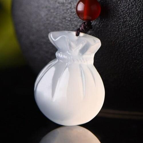 Natural Agate Blessing Bag Pendant Necklace Charm Jewellery Fashion Accessories Hand-carved Woman Lucky Amulet Sweater Chain