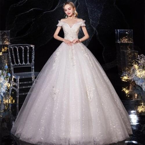 Luxury Wedding Dress New Bride Married French Dream Boat Neck Off the Shoulder Super Fairy Prom Gown Wedding Dress A271