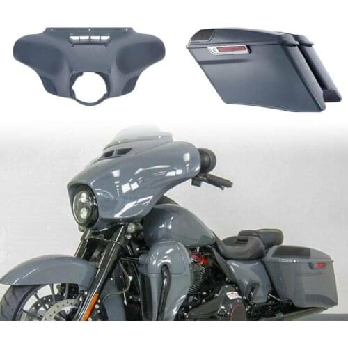 Motorcycle Gunship Grey Saddlebags & Outer Fairing For Harley Touring Ultra Classic Electra Glide Street Glide 2014-2020