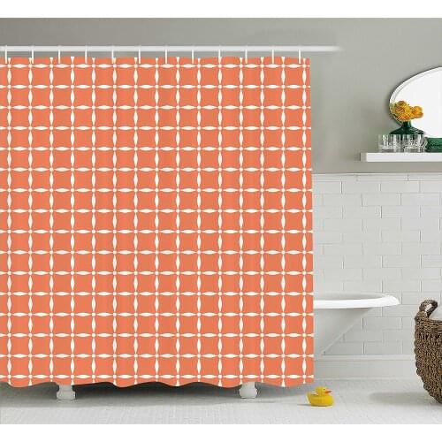 Floral Shower Curtain Artistic Modern Tile of Flowers Petals and Dots Geometrical Simplistic Waterproof Polyester Bath Curtains