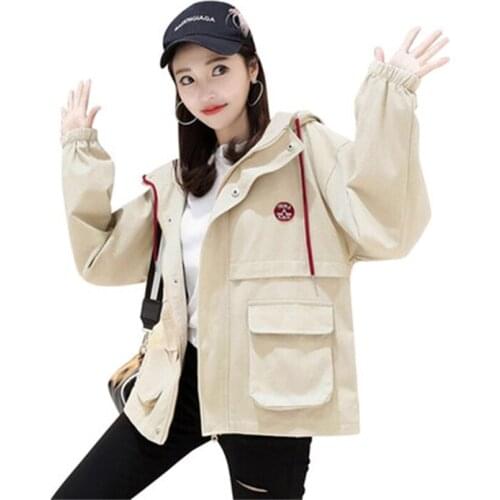 College wind 2018 spring and autumn new Korean version of the hooded BF tooling jacket womens loose jacket TB180810