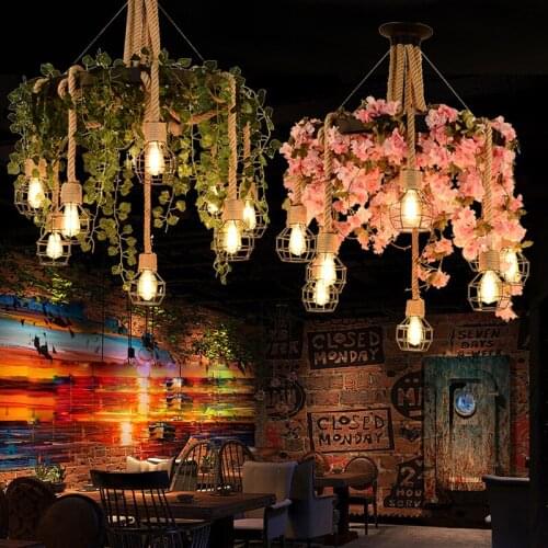 Theme Restaurant Plant Pendant Lighting Creative Music Bar Coffee Shop Pendant Lamp Retro Industrial Wind Flower Hanging Lamps