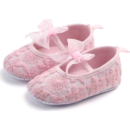 Cute Lace Flower Bow Baby Shoes Soft Anti Slip Infant Toddler Crib Shoes Spring Summer Princess Baby Girl Shoes
