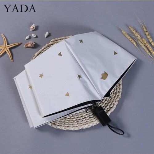YADA 2020 INS New Gold Crown Star Pattern 3-Folding Umbrella Rain UV Fold Umbrella For Women Man Windproof Umbrellas YS200222