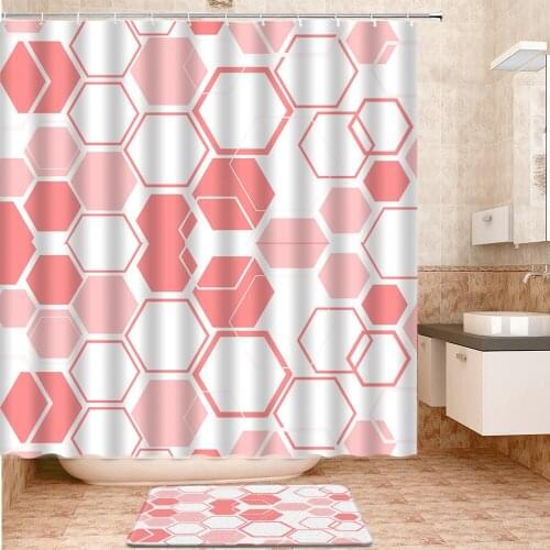 Geometric Shapes Pattern Shower Curtains Set Bath Mats Rugs Carpet Entrance Door Mat Scenery Bathroom Curtain Bathroom Products
