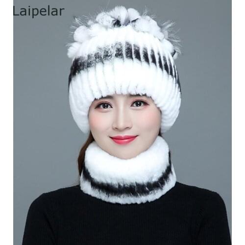 Womens Winter Rex Rabbit Fur Hats and Bib Snoods Fashion Warm Fur Fox Fur Thickened Autumn and Winter Fur Hats