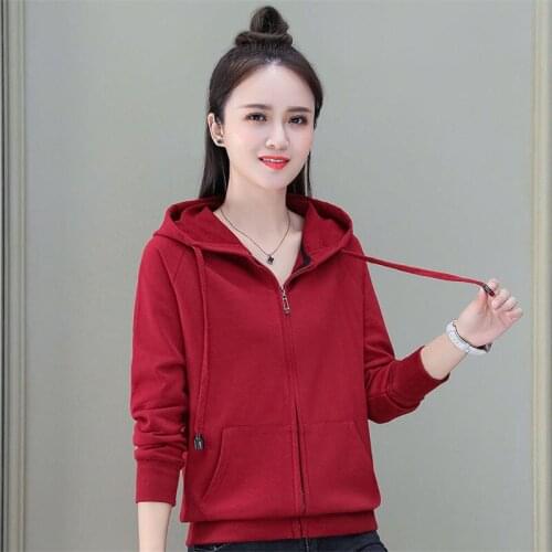 Female Hooded Sweater Zipper Cardigan Jacket 2021 New Spring Autumn Korean Loose Versatile Sports Top Women Pocket Sweater CoatA