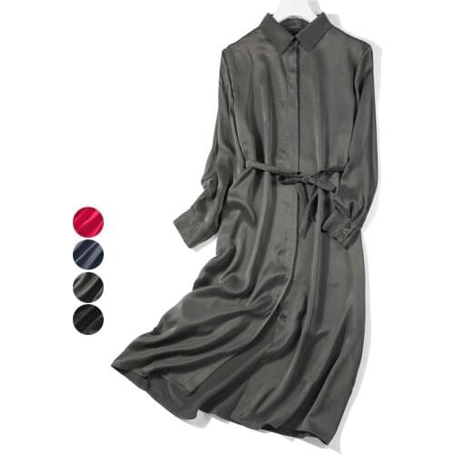 Women Summer Silk Dress Multi-color Natural silk dresses Elegant Dress Casual holiday real silk long shirt dress