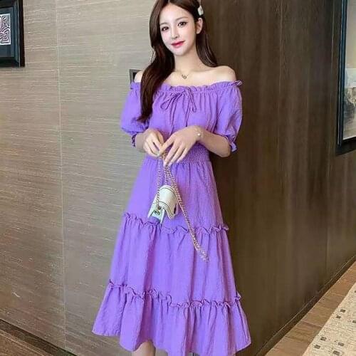 Women Dresses Dress 2021 Summer Puff Sleeve off-Shoulder Dress Vestido De Mujer Femme Robe