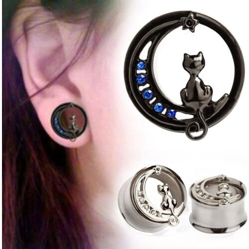 1pc Surgical Steel Ear Reamer Cat Tunnel Ear Plug Crystal Gauges Body Piercing Jewelry Ears Expander 8-16mm Stud Earrings