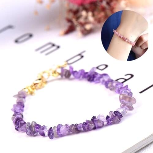 1PC Natural Amethyst Strawberry Bracelets Crystals Charm Irregular Raw Simple Colourful Mineral Jewelry For Ladies Jewelry Gifts