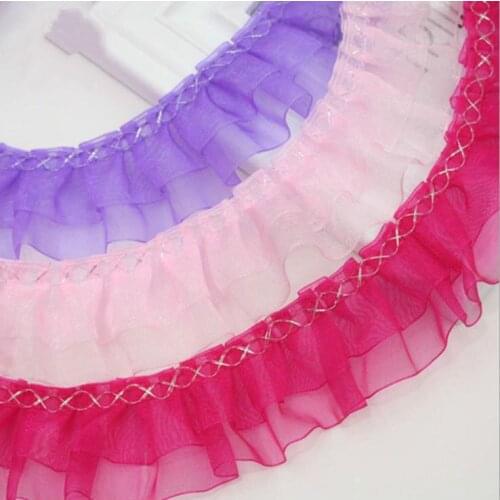 10Yards/lot DIY Multicolor ruffle pearl organza double layer skirt lace fabric wedding dress clothes lace trim accessories