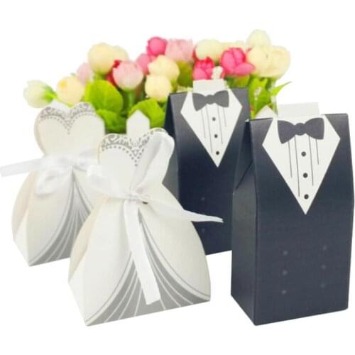 100pcs/lot Creative Groom Bride Double Breasted Suit Candy Packaging Box Wedding Party Favors Chocolate Gifts Box