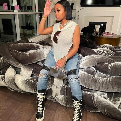 2021 Solid One Piece Y2k Hoodies Dress Hooded Side Slit Knitting Tank Sweater Dresses Women Streetwear Baddie Clothes Sleeveless