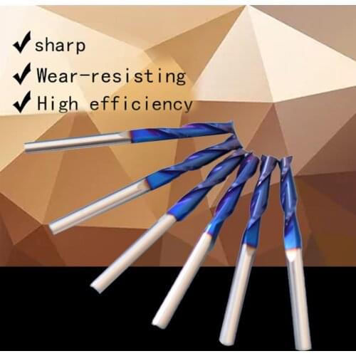 3.175 Dual Edge Blue plating Flat Botton Helical Milling Cutter Blade Tungsten Steel Cutter Wear Resistance Rustless Anti-static