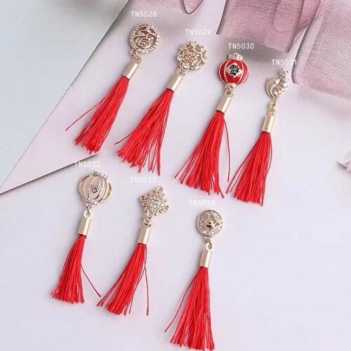 5pcs Chinese knot new year lantern red tassel nail art decorations Zircon gems Crystal rhinestones nails accessories nail charms