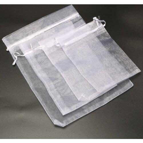 50pcs White Organza Drawstring Gift Bags Organza Drawstring Pouches Candy Dragee Sanck Favor Bags Wedding Birthday Supplies