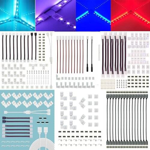 5050 4-Pin RGB LED Strip Light Connector Kit with T/L-Shaped Strip Jumpers Strip Clips Wire Connection Terminal Splice LED Strip