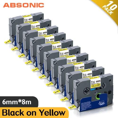 Absonic 9mm Black on Yellow tze Tape FX611 Flexible Ribbon Cable Compatible Brother Label Tape for P touch h110 Label Printer