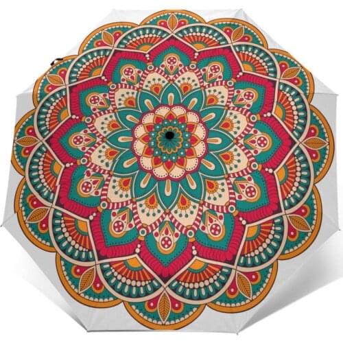 Automatic Umbrella Flower Mandalas Vintage three-fold umbrella women men rain umbrella