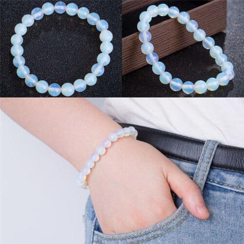 1pc Adjustable Fashion Elegant 8mm Round Crystal Moonstone Natural Stone Stretched Beaded Bracelet Jewelry for Women