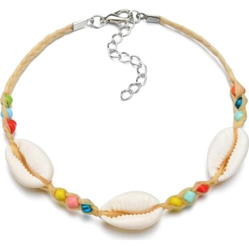 Bohemian Shell Anklets for Women Handmade Leather Woven Natural Shell Foot Jewelry Summer Beach Barefoot Bracelet ankle on Leg