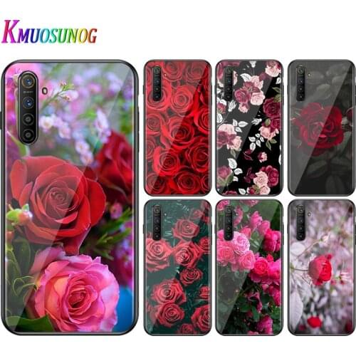 For OPPO A5 A9 2020 F7 Phone Cover Red Rose flower for OPPO Reno 2 Z 2Z 2F 3 4 Pro 5G Bright Black Phone Case