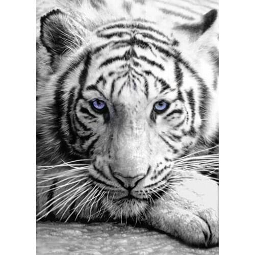 Black and White Tiger Diamond Painting Animal Round Full Drill Nouveaute DIY Mosaic Embroidery 5D Cross Stitch Home Decor Gifts