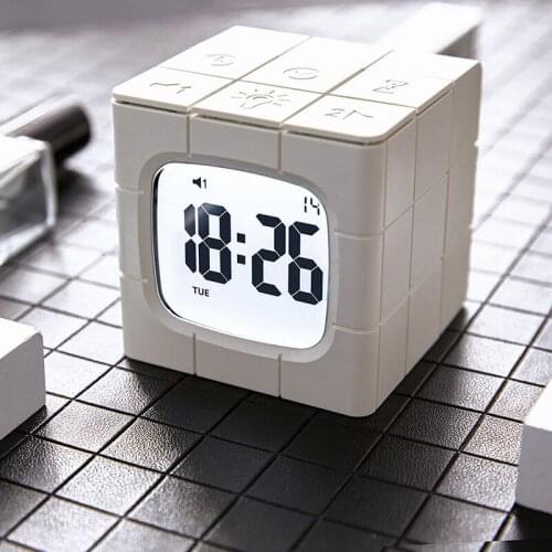 LED Digital Alarm Clock Night Light Snooze Function Creative Rubiks Clock Remind Cutdown Function Electronic Desktop Clock