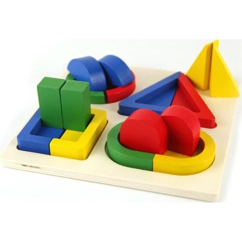 Kids Wooden Geometric Blocks Shape Color Match Puzzle Game Early Educational Toy