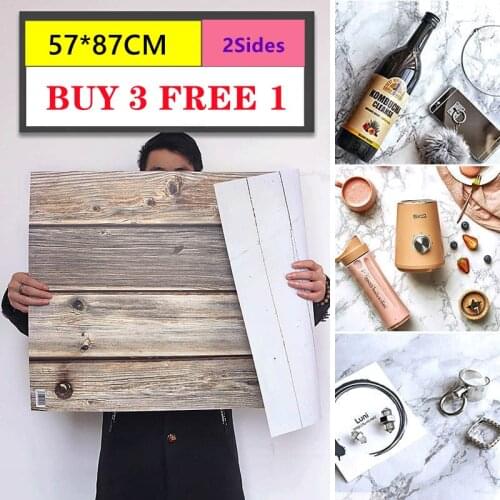 57*87CM 2sides Photo Wallpaper Waterproof Marble Wood Props for Phot studio to Shoot Newborn Baby Food Jewelry(Buy 3 Free 1