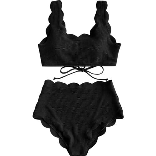 #H40 2020 Sexy Bandage Bikini Set Two Piece Swimsuits Female Solid Women Swimwear Push Up Bathing Suit Beachwear Ruffle Monokini