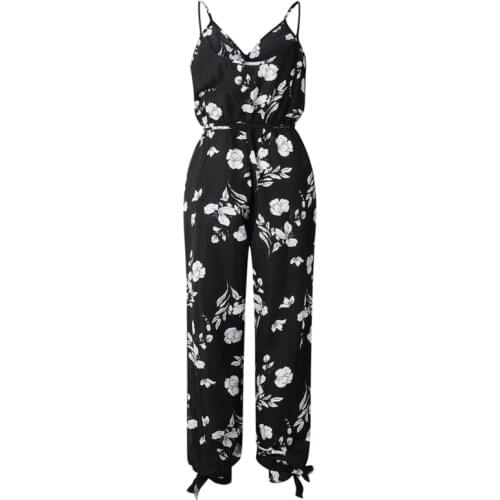 Hot Casual Women Sleeveless Loose Baggy Trousers Overalls Pants Solid Romper Jumpsuit Backless V-neck Womens Floral Clubwear