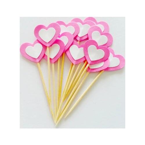 Hot Pink hearts cupcake toppers rustic Wedding Food Picks Bridal shower Bachelorette cocktail tea party muffin decorations