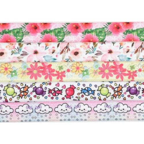 HSDELASTIC Foe 5/8 inch Heat transfer printed flower Series on fold over elastic 50Yards/Roll