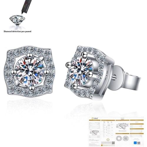 Classic Female Created Moissanite Diamond Stud Earrings for Women Fashion 925 Sterling Silver Wedding Jewelry Earring