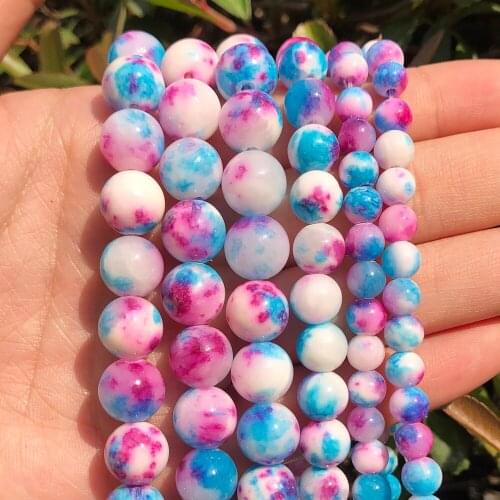 6/8/10/12mm Colorful Blue White Red Cloud Jades Round Loose Beads for DIY Bracelet Accessories Jewellery Making 15'' Strand