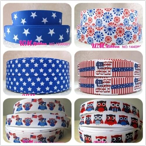 Q&N ribbon 7/8inch 22mm star of USA national day design printed grosgrain ribbon 50yards/roll for hair tie hair bow headband