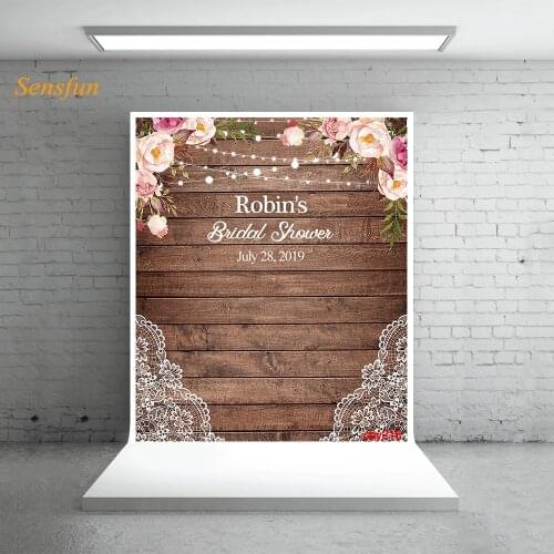 LEVOO Custom Background Bridal Shower Flowers Lace Frame Wood Photography Background Photo Booth Studio Props Photocall Vinyl