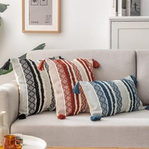 Yellow Geometric Jacquard Cushion Cover Tassels Home Decor Pillow Cover 45x45cm/30x50cm/50x50cm Sofa Pilow Case Pillow Sham