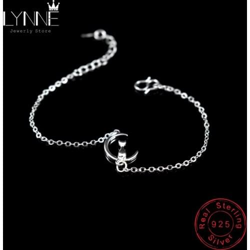 New 925 Sterling Silver Elegant Moon Little Cat Pendant Bracelet Fashion Summer Charm Bracelets Women&Girl Jewelry Birthday Gift